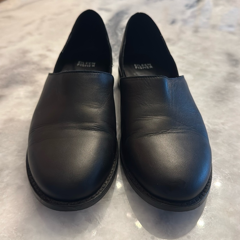 Elieen Fisher Allen Smooth Leather Loafers Slip On Shoes Black 7.5 - Picture 8 of 10